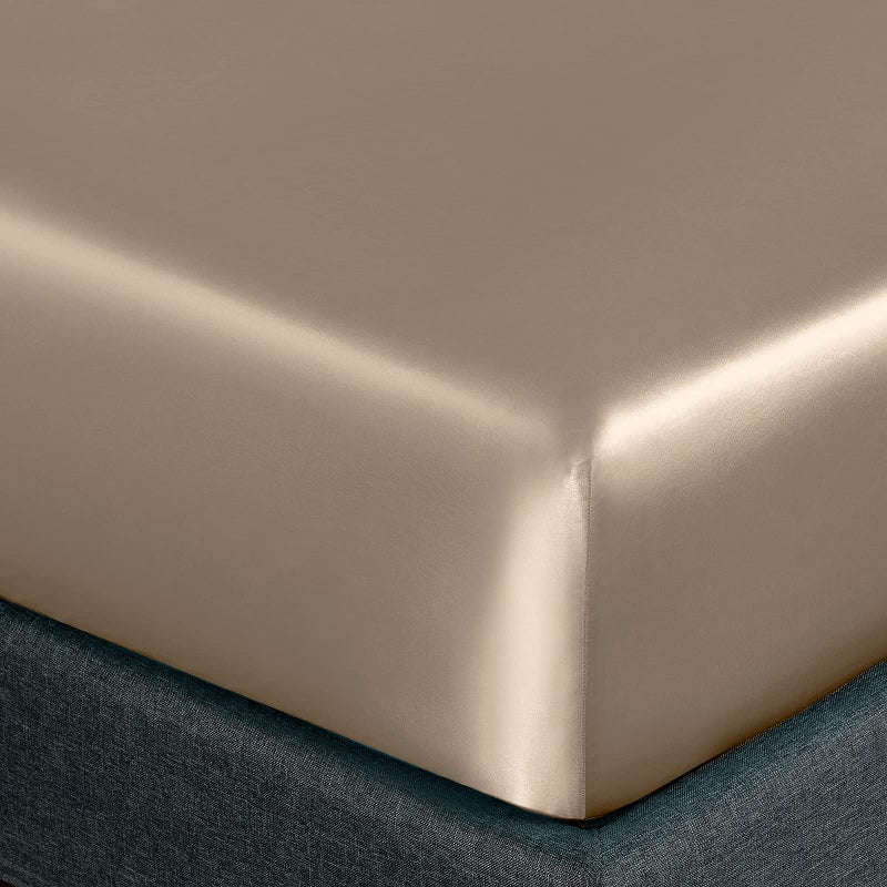 Homiest 4pcs Satin Sheets Set Luxury Silky Satin Bedding Set with Deep Pocket  1 Fitted Sheet + 1 Flat Sheet + 2 Pillowcases (King Size  Taupe) - Image 5